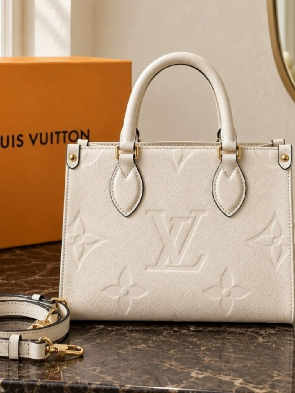 Louis Vuitton White Embossed Leather Top Handle Bag
